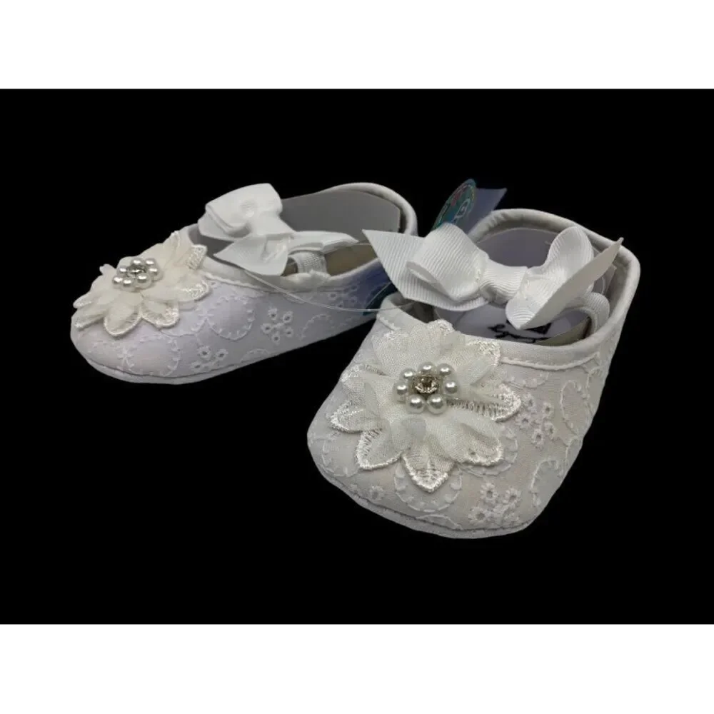 Myggpp Baby Girls Mary Jane Bowknot Eyelet Floral Princess Soft Shoes 12-18‎ Mth